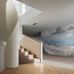 Фрагмент холла с лестницей на фоне Панно "Storm" арт.ETD20 006, коллекция "Etude vol.2", производства Loymina, с изображением морского пейзажа